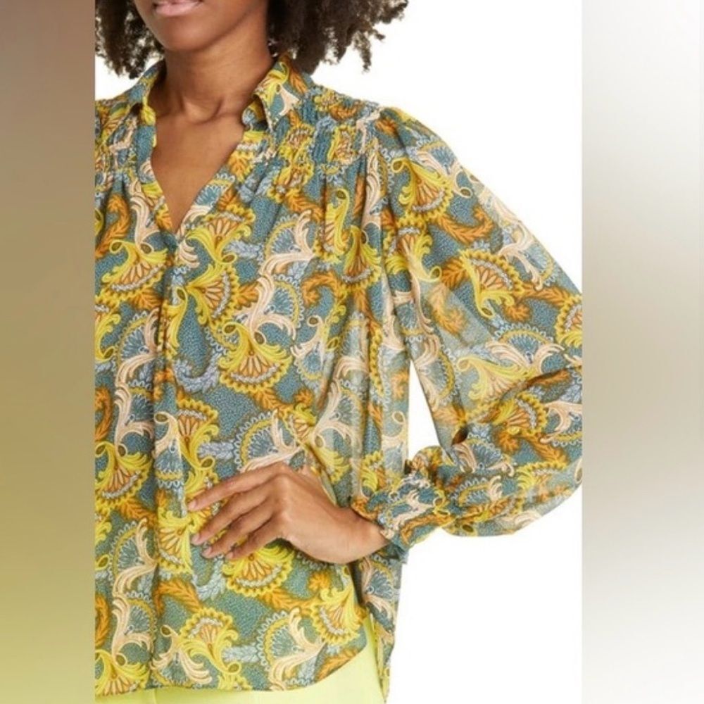 Cinq a Sept Blouse Alby Eucalyptus Medium Paisley Sheer